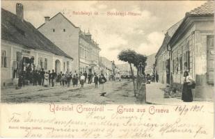 1901 Orsova, Széchenyi út, Trajan Gamber üzlete. Raichl Sándor junior kiadása / street view, shop (kis szakadás / small tear)