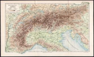 2 db Alpok térkép a Meyers lexikonból 40x26 cm