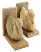 Zöld-szürke hattyú alakú zsírkő könyvtámasz, jelzés nélkül, kopásnyomokkal,10x10x5 cm