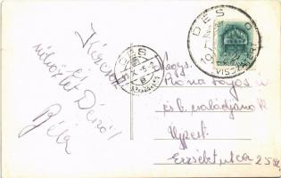 Dés, Dej; Fő tér, Bíró textil, V. Roman üzlete, Minerva gyógyszertár / main square, shops, pharmacy....