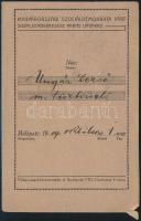 1919 Magyarországi Szociáldemokrata Párt tagsági könyve, belépett: 1919. okt. 1., 3 db 1 K pártadó bélyeggel: Havi Pártadó 1 Korona M. Sociálista Párt felirattal a bélyegen, az igazolvány sarkán kis sérüléssel.