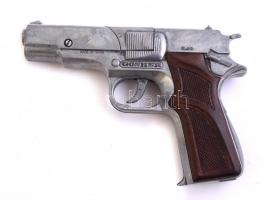 Gonher No. 125 spanyol játék pisztoly, fém-műanyag, kopásnyomokkal, m: 11,5 cm, h: 16,5 cm