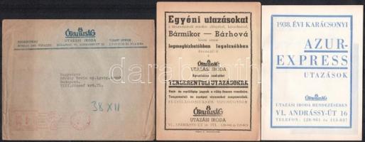 1938-1940 Utazási ismertető prospektusok a 8 Órai Újság kiadásában, borítékkal, 2 db
