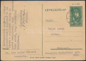 1937 Kun Lajos (1886-1944) veszprémi főrabbi saját kezű aláírása egy anyakönyvi ügyben íródott gépelt levelezőlapon.