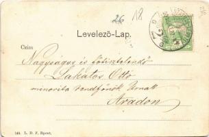 1909 Szatmárnémeti, Szatmár, Satu Mare; Kazinczy utca, zárda, üzlet. L.D.F. 140. / street view, nunn...