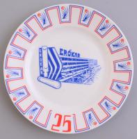 Hollóházi Erőkar 25 év. feliratos porcelán tányér. Matricás, jelzett, hibátlan d:18 cm