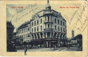 1912 Nagyvárad, Oradea; Bémer tér, Poynár ház, Koch Testvérek üzlete, műbútorgyár, fogorvos, bútoráruház / square, street view, shops, furniture store, dentist (EK)