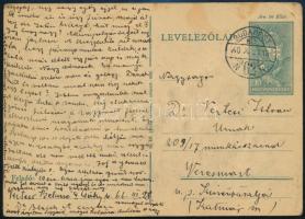 1940 209/17 munkásszázadhoz küldött levelezőlap