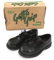 Gettagrip angol fekete acélbetétes, megerősített talpú biztonsági bőr cipő, méret: 4, kartondobozban