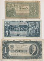 Szovjetunió 1937-1939. 1Ch + 3R + 5R T:III Soviet Union 1937-1939. 1 Chervonetz + 3 Rubles + 5 Rubles C:F Krause 202, 214, 215
