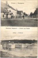 1913 Rajka, Fő utca, üzlet, zsilip, gát (ázott sarkak / wet corners)