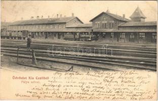 1904 Celldömölk, Kiscell; Pályaudvar, vasútállomás, vonat. Radó J. K. kiadása