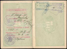 1925-1926 Magyar Királyság útlevele, fénykép nélkül, csehszlovák bejegyzésekkel