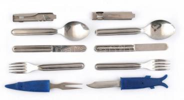 2 db Alfa inox acél úti evőeszköz készlet (kés, villa, kanál) + halhoz való szovjet fém kés és villa...