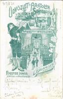 1905 Budapest V. Förster János söntése az Apostolokhoz, söröző reklámlapja. Kigyó utca 6. (apró szakadás / tiny tear)