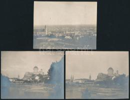 cca 1910-1920 Esztergom, kilátás a városra, a bazilikára, 3 db fotó, 10,5×8 cm