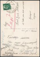 A magyar birkózó válogatott tagjai által aláírt képeslap 1939-ben Rómából.