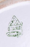 Régi Gránit nefelejcs mintás kancsó, jelzett, matricás, szájánál apró mázhibákkal, fogantyú felső ré...