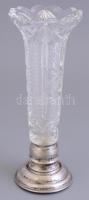 Ezüst (Ag) talpas kristály váza. apró csiszolási hibákkal, talp jelzett, billeg. 19 cm