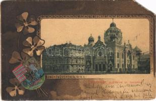 Temesvár, Timisoara; Gyárvárosi izraelita templom, zsinagóga. Szecessziós litho címerrel / Fabrica, synagogue. Art Nouveau, coat of arms, litho (EM)