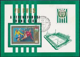 1974 75 éves a Ferencvárosi Torna Club emléklap nyomtatott aláírásokkal, alkalmi bélyegzéssel 11x15cm