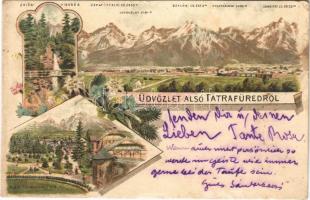 1900 Alsótátrafüred, Dolny Smokovec; Óriási vízesés, hegycsúcsok / waterfall. mountain peaks. Art Nouveau, floral, litho (r)