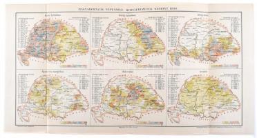 1893 Magyarország népessége hitfelekezetek szerint 1890. térkép, kiadja: Posner Károlya Lajos és Fia, 24×43 cm