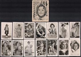 1936 A Magyar Shirley Temple Club kitöltött tagsági igazolványa 14 db Shirley Temple fotókártyával az amerikai gyerekszínészről, 6,5×4,5 és 9×6,5 cm