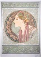 Mucha nyomat, üvegezett fa keretben, 12×8,5 cm