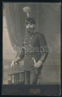 cca 1895 Katona, karddal, díszegyenruhában, keményhátú fotó Szamossy Ferenc kassai fényképész műterméből, jó állapotban, 16,5×10,5 cm