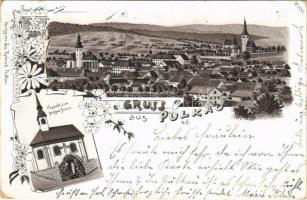 1898 Pulkau, Kapelle zum heiligen Brünnl / general view, chapel. Verlag v. Jos. Teplerak No. 2845. Art Nouveau, floral, litho (tear)