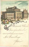 1898 Wien, Vienna, Bécs; K.u.K. Hofburgtheater / theatre. Lith. & Verlag. Hch. Schlumpf No. 710. Art Nouveau, floral, litho