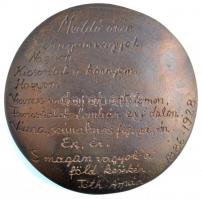 Krajcsovics Károly (1953-) DN "Tóth Árpád" kétoldalas Br plakett, hátoldalán verssel (~115...