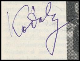 Kodály Zoltán, Fischer Annie és Pablo Casals aláírása a Muzsika c. folyóirat 1964. VII. évfolyamának...