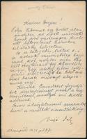 1925 Vágó Pál (1853-1928) festőművész, a Feszty-körkép egyik alkotójának saját kézzel aláírt levele Vidovszky Béla festőművésznek, a jászapáti és a szolnoki művésztelepek baráti viszonyának kialakítása érdekében, jó állapotban