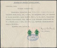 1944 Az Újpesti Evangélikus Lelkészi HIvatal aláírt és pecsételt levele izraelita vallású személy betéréséről (átkereszteléséről), okmánybélyeggel, jó állapotban