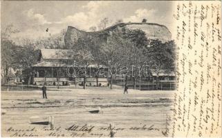 1907 Balatonaliga (Balatonvilágos), Vendéglő, Aliga csónak, kőfal