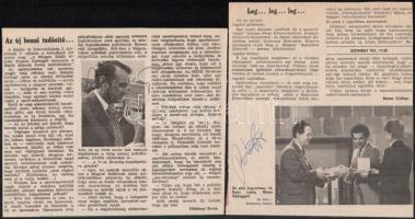 Vitray Tamás, Szepesi György, Knézy Jenő, Rózsa György aláírásai újságkivágásokon