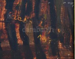 Szabó Lajos (1927-1995): Völgyben. Olaj, farost, jelzett. Hátoldalán Képcsarnok Vállalat címkéjével ...