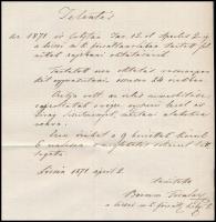 1871 Lőcse, Boemm Tivadar (1822-1899) festőművész saját kézzel írt és aláírt jelentése a lőcsei (Fel...