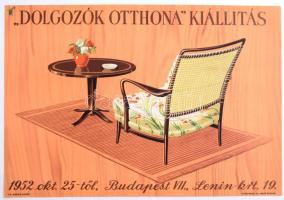 1952 Villamosplakát: Dolgozók otthona kiállítás, bútor, karosszék asztal, 33,5x24 cm