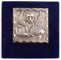 Velencei oroszlános fém plakett, plüssel borított alapon, 12×12 cm
