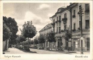 1942 Kaposvár, Virágos város, Kossuth utca, húscsarnok, dohány szivar üzlet