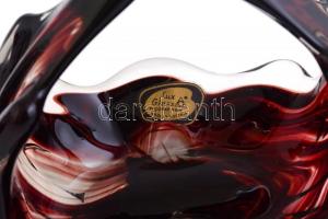 Lux Glass üveg asztali dísztál, párban, anyagában színezett, matricával jelzett, kis kopásnyomokkal,...