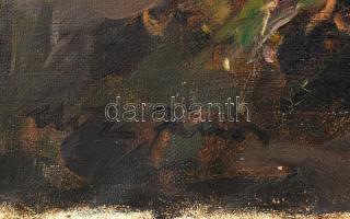 Rákosi Uitz János (1887-?):  Nyáj juhásszal és kutyával. Olaj, vászon, jelzett, sérült (több helyen ...