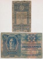 Vegyes: 1882. 1Ft / 1G + 1913. 20K (2x) piros "MAGYARORSZÁG" körbélyegzővel + 1920. 1000K ...