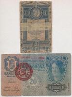 Vegyes: 1882. 1Ft / 1G + 1913. 20K (2x) piros "MAGYARORSZÁG" körbélyegzővel + 1920. 1000K ...