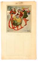 cca 1930 Holland fali naptár 1845 felirattal, aranyos életképekkel, 4 lap 44x26 cm