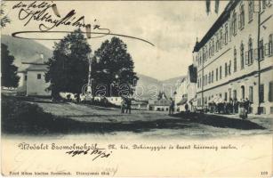 1906 Szomolnok, Schmölnitz, Smolník; M. kir. dohánygyár, Szentháromság szobor. Fried Miksa kiadása / tobacco factory, Holy Trinity statue