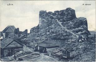 1915 Léva, Levice; várrom, fatelep. Nyitrai és Társa kiadása / Levicky hrad / castle ruins, lumber yard